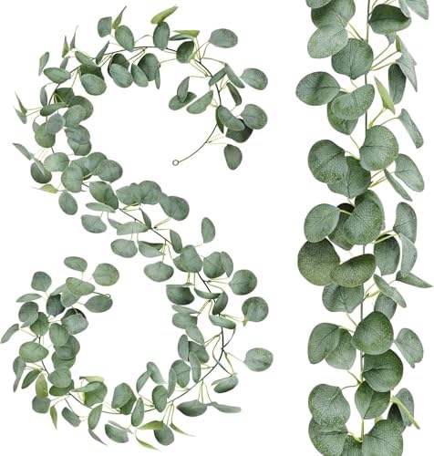 2 Pack Artificial Eucalyptus Garland: 12ft Silver Dollar Eucalyptus Leaves Vines with 156 Leaves - Handmade Faux