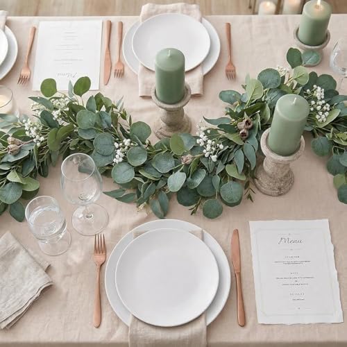 2 Pack Artificial Eucalyptus Garland: 12ft Silver Dollar Eucalyptus Leaves Vines with 156 Leaves - Handmade Faux, alternate