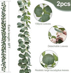 2 Pack Artificial Eucalyptus Garland: 12ft Silver Dollar Eucalyptus Leaves Vines with 156 Leaves - Handmade Faux, alternate