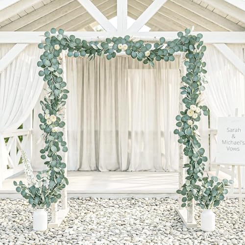 2 Pack Artificial Eucalyptus Garland: 12ft Silver Dollar Eucalyptus Leaves Vines with 156 Leaves - Handmade Faux, alternate
