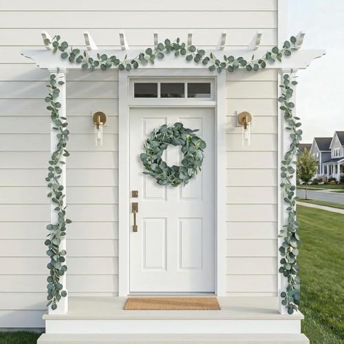 2 Pack Artificial Eucalyptus Garland: 12ft Silver Dollar Eucalyptus Leaves Vines with 156 Leaves - Handmade Faux, alternate