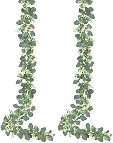 2 Pack Artificial Eucalyptus Garland Eucalyptus Leaves Vines Greenery Garland Faux Silver Dollar Eucalyptus