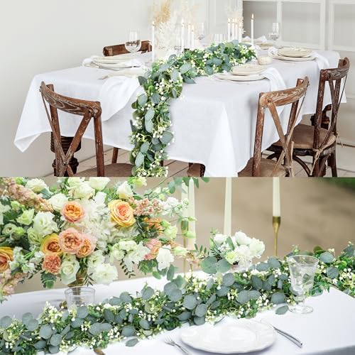2 Pack Artificial Eucalyptus Garland Eucalyptus Leaves Vines Greenery Garland Faux Silver Dollar Eucalyptus, alternate view 4