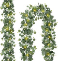 2 Pack Artificial Eucalyptus Garland with Lights, 6FT Artificial Greenery Summer Garlands, Battery Operated Twig