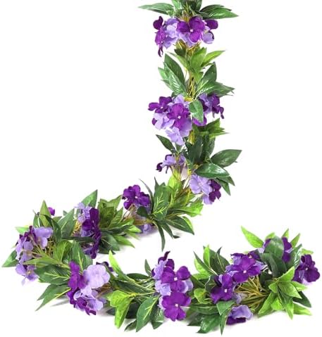 2 Pack Artificial Flower Garlands 15.8FT Fake Impatiens Vines Silk Flowers Hanging Impatien Ivy for Wedding Arch