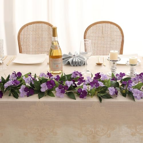 2 Pack Artificial Flower Garlands 15.8FT Fake Impatiens Vines Silk Flowers Hanging Impatien Ivy for Wedding Arch, alternate