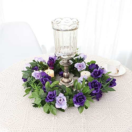 2 Pack Artificial Flower Garlands 15.8FT Fake Rose Vines Silk Flowers Hanging Rose Ivy for Wedding Arch Party, alternate view