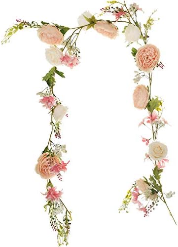 2 Pack Artificial Peony Flower Garland - 6ft Silk Peony Champagne Flower Garland Arch Flower Vine for Wedding