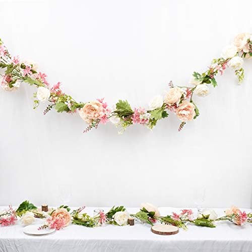 2 Pack Artificial Peony Flower Garland - 6ft Silk Peony Champagne Flower Garland Arch Flower Vine for Wedding, alternate view