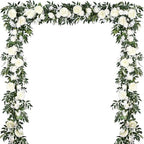 2 Pack Artificial Peony Flower Garland - 6ft Silk Peony Vine Willow Leaves Garland White Arch Flower Vine for