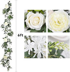 2 Pack Artificial Peony Flower Garland - 6ft Silk Peony Vine Willow Leaves Garland White Arch Flower Vine for, alternate view