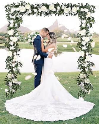 2 Pack Artificial Peony Flower Garland - 6ft Silk Peony Vine Willow Leaves Garland White Arch Flower Vine for, alternate view