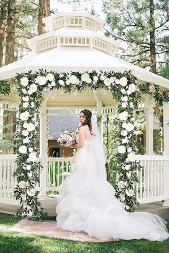 2 Pack Artificial Peony Flower Garland - 6ft Silk Peony Vine Willow Leaves Garland White Arch Flower Vine for, alternate view