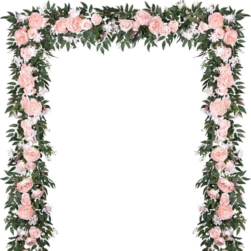 2 Pack Artificial Peony Flower Garland - 6ft Silk Peony Vine Willow Leaves Garland Pink Arch Flower Vine for
