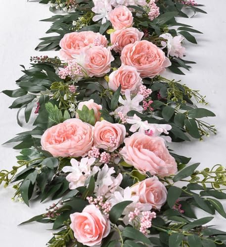 2 Pack Artificial Peony Flower Garland - 6ft Silk Peony Vine Willow Leaves Garland Pink Arch Flower Vine for, alternate view