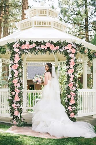 2 Pack Artificial Peony Flower Garland - 6ft Silk Peony Vine Willow Leaves Garland Pink Arch Flower Vine for, alternate view