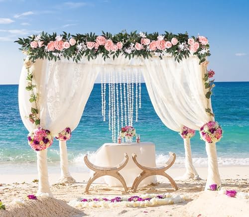 2 Pack Artificial Peony Flower Garland - 6ft Silk Peony Vine Willow Leaves Garland Pink Arch Flower Vine for, alternate view
