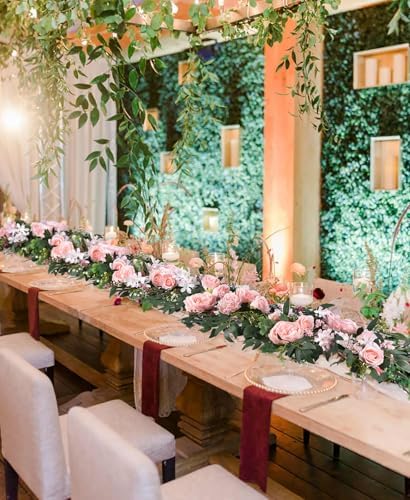 2 Pack Artificial Peony Flower Garland - 6ft Silk Peony Vine Willow Leaves Garland Pink Arch Flower Vine for, alternate view
