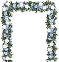 2 Pack Artificial Peony Flower Garland - 6ft Silk Peony Vine Willow Leaves Garland Blue and White Arch Flower