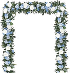 2 Pack Artificial Peony Flower Garland - 6ft Silk Peony Vine Willow Leaves Garland Blue and White Arch Flower