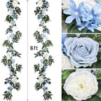 2 Pack Artificial Peony Flower Garland - 6ft Silk Peony Vine Willow Leaves Garland Blue and White Arch Flower, alternate view