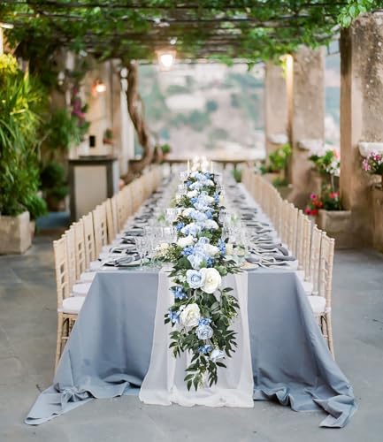 2 Pack Artificial Peony Flower Garland - 6ft Silk Peony Vine Willow Leaves Garland Blue and White Arch Flower, alternate view