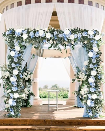 2 Pack Artificial Peony Flower Garland - 6ft Silk Peony Vine Willow Leaves Garland Blue and White Arch Flower, alternate view