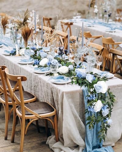 2 Pack Artificial Peony Flower Garland - 6ft Silk Peony Vine Willow Leaves Garland Blue and White Arch Flower, alternate view