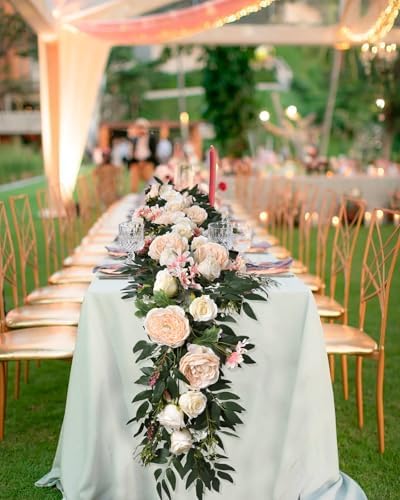 2 Pack Artificial Peony Flower Garland - 6ft Silk Peony Vine Willow Leaves Garland Champagne Arch Flower Vine, alternate view
