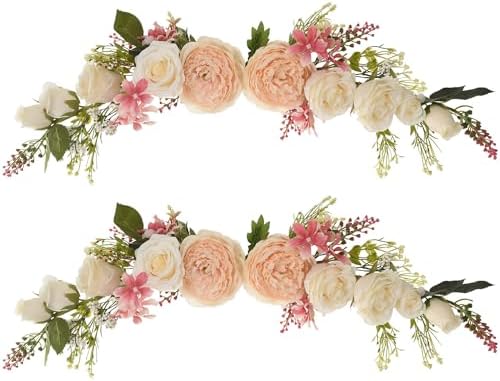 2 Pack Artificial Peony Flower Swag, 25 Inch Decorative Swag with Champagne Peony White Rose and Green Leaves