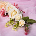 2 Pack Artificial Peony Flower Swag, 25 Inch Decorative Swag with Champagne Peony White Rose and Green Leaves, alternate view
