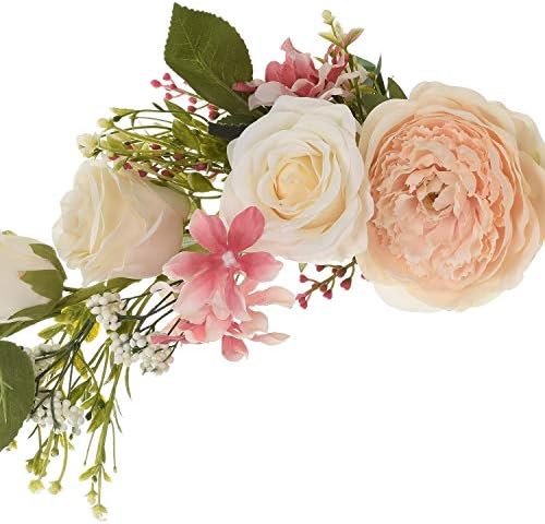 2 Pack Artificial Peony Flower Swag, 25 Inch Decorative Swag with Champagne Peony White Rose and Green Leaves, alternate view