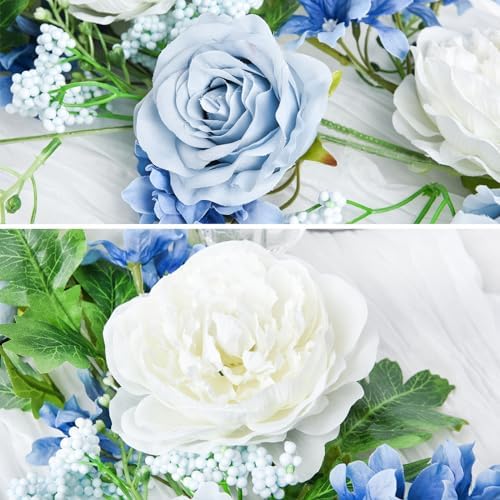 2 Pack Artificial Peony Garland, Total 12ft Floral Greenery Garland with Rose Flower Vine, Peony Flowers and, alternate view