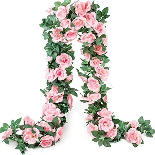 2 Pack Artificial Pink Rose Garland Vine