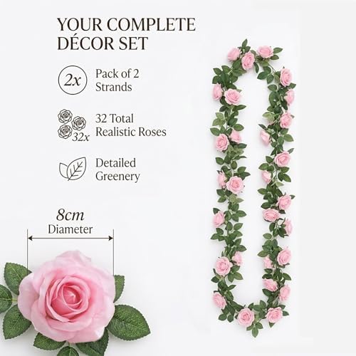2 Pack Artificial Pink Rose Garland Vine, alternate view 3