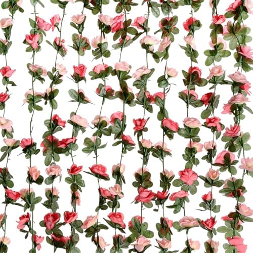 2 Pack Artificial Rose Vine Fake Flower Garland Fake Rose Hanging Vine Artificial Flowers for for Wedding Party