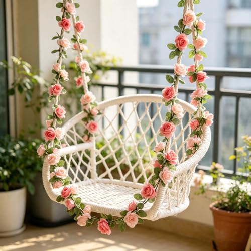 2 Pack Artificial Rose Vine Fake Flower Garland Fake Rose Hanging Vine Artificial Flowers for for Wedding Party, alternate