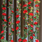 2 Pack Artificial Rose Vine Fake Flowers Garland, Red, 16FT in Red, alternate view 3