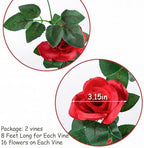 2 Pack Artificial Rose Vine Fake Flowers Garland, Red, 16FT in Red, alternate view 4