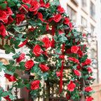 2 Pack Artificial Rose Vine Fake Flowers Garland, Red, 16FT in Red, alternate view 5