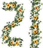 2 Pack Artificial Sunflower Garland, 6ft/Strand Silk Sunflowers Hanging Vines Flowers Garland with Green Leaves