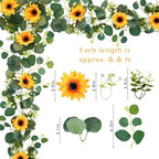 2 Pack Artificial Sunflower Garland, 6ft/Strand Silk Sunflowers Hanging Vines Flowers Garland with Green Leaves, alternate