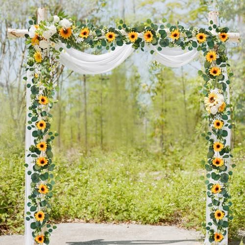 2 Pack Artificial Sunflower Garland, 6ft/Strand Silk Sunflowers Hanging Vines Flowers Garland with Green Leaves, alternate