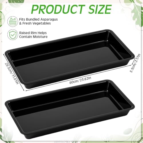2 Pack Asparagus Container Display Tray, Commercial Produce Hydration Pan in Black, alternate view 2