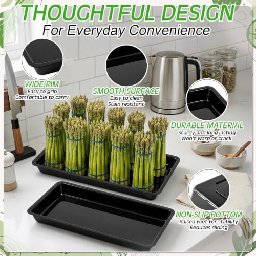 2 Pack Asparagus Container Display Tray, Commercial Produce Hydration Pan in Black, alternate view 3