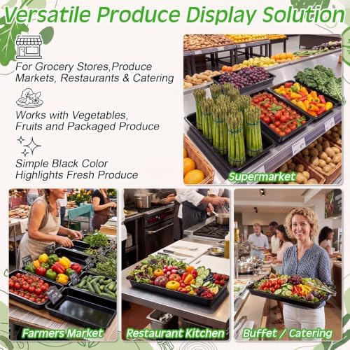 2 Pack Asparagus Container Display Tray, Commercial Produce Hydration Pan in Black, alternate view 6