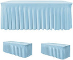 2 Pack Baby Blue Spandex Table Covers 4ft Rectangle Ruffle Skirts for Party in 24x48 Inch| 2 Pack in Baby Blue