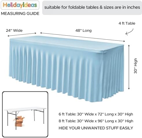 2 Pack Baby Blue Spandex Table Covers 4ft Rectangle Ruffle Skirts for Party in 24x48 Inch| 2 Pack in Baby Blue, alternate
