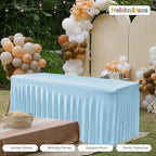 2 Pack Baby Blue Spandex Table Covers 4ft Rectangle Ruffle Skirts for Party in 24x48 Inch| 2 Pack in Baby Blue, alternate