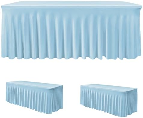 2 Pack Baby Blue Spandex Table Covers 6ft Rectangle Ruffle Skirts for Party in 30x72 Inch| 2 Pack in Baby Blue